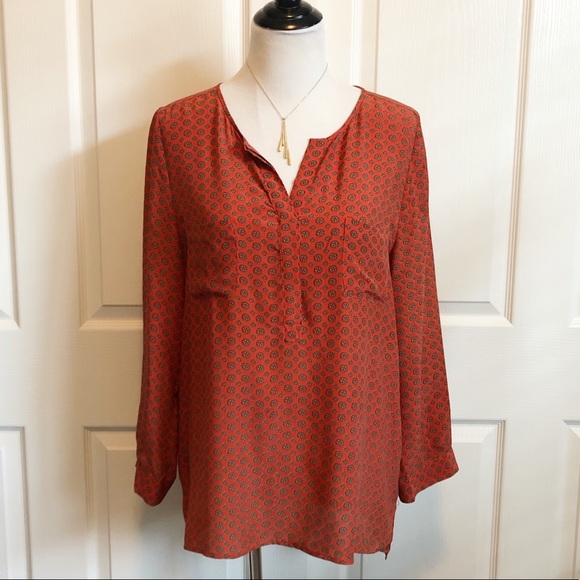 Joie Silk Print Orange Red Tunic Blouse - Picture 2 of 9